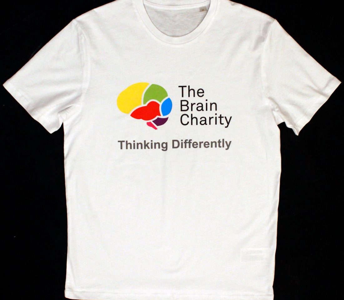 White T-Shirt with The Brain Charity logo and the words Thinking Differently