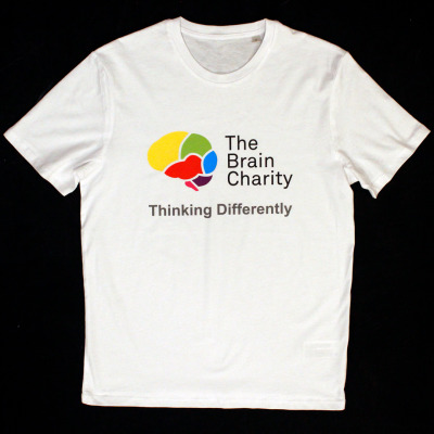 White T-Shirt with The Brain Charity logo and the words Thinking Differently