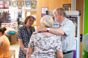 The Brain Charity's Info & Advice Officer Janet speaking to some clients