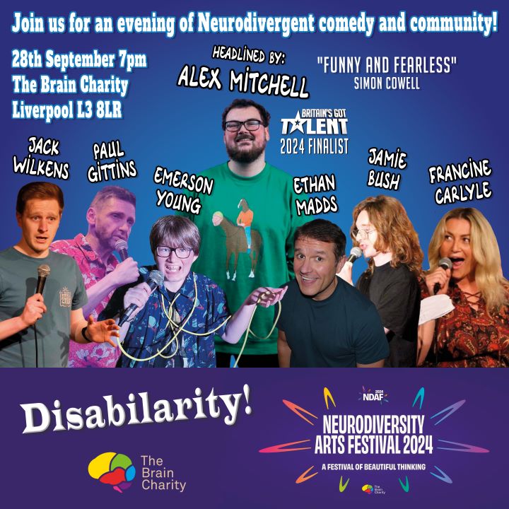 Disabilarity gig poster with cut out pictures of the acts alongside their names