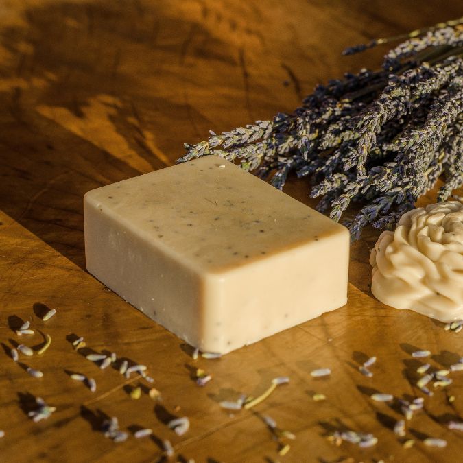 Handmade soap with sprigs of lavender