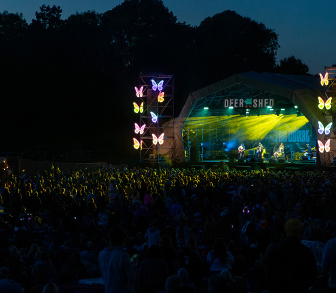 Night shot of the stage at Deer Shed Festival