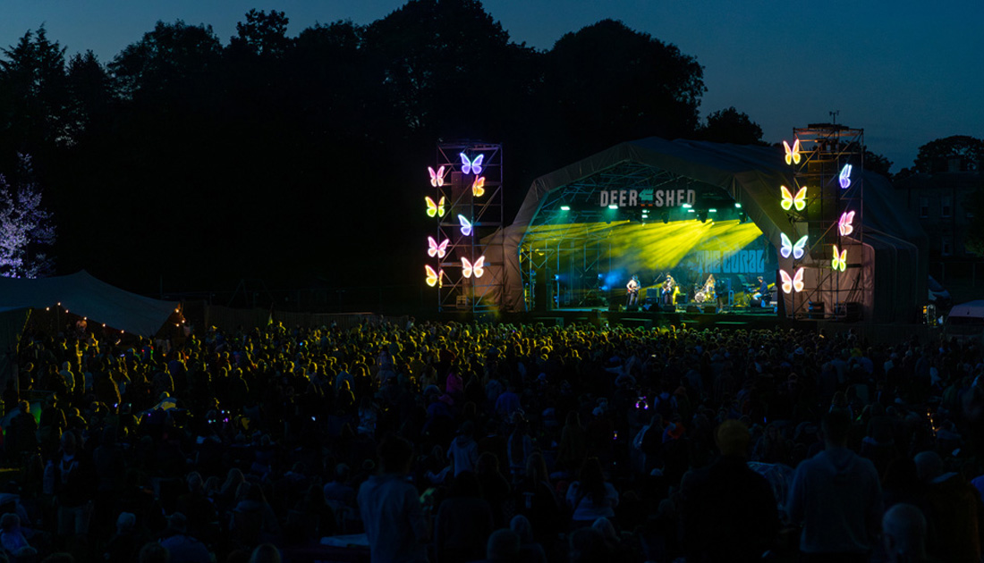 Night shot of the stage at Deer Shed Festival