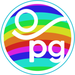 Logo of Payroll Giving. A rainbow coloured background with a stylised hand offering a coin above the letters p g